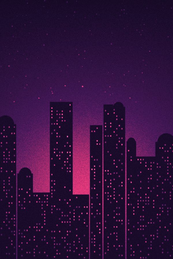 Silhouette d'une ville illuminée la nuit